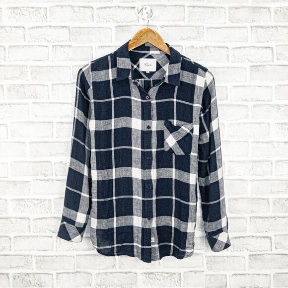 Rails Women's Button up Charlie Shirt in Navy White Plaid Check Size XS - Picture 3 of 7